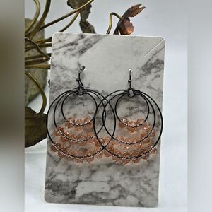 "5/$25" Gunmetal Peach Crystal Layered Circle Dangle Earrings